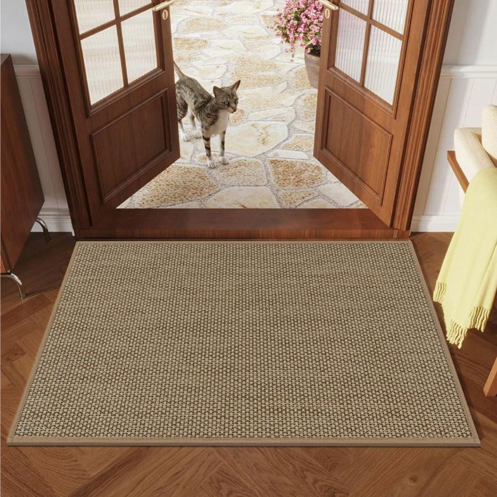 Faux Leinen Anti-Rutsch Fußmatte TPR Selbstklebend Waschbar Eingangsteppich Wasserabsorbierend Fleckenabweisend Retro Hauseingang Bodenmatte