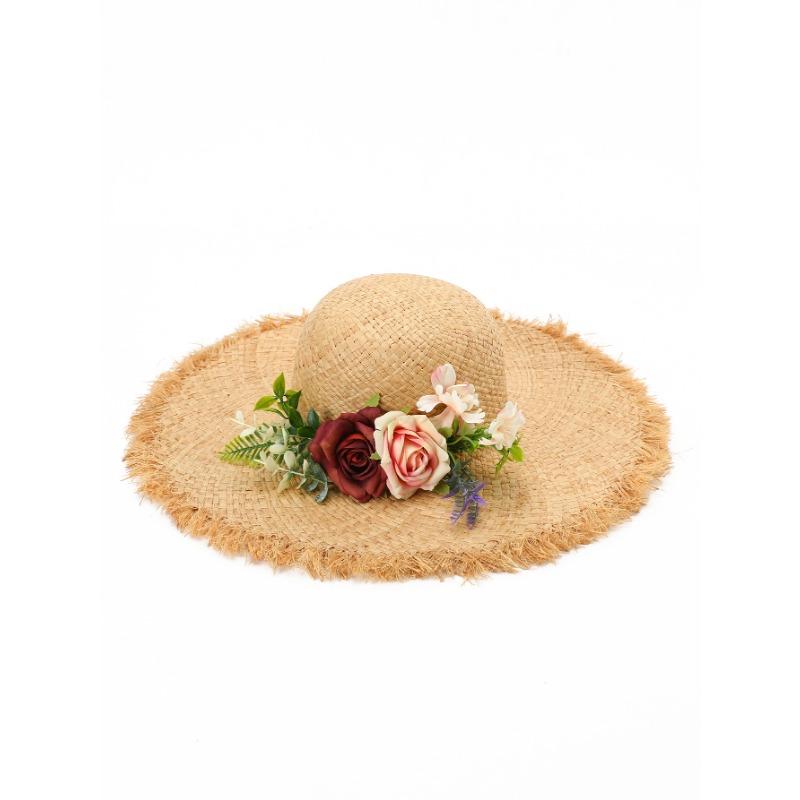 Versatile flower bucket hat summer sun protection big brim beach straw hat sun hat woven basin hat