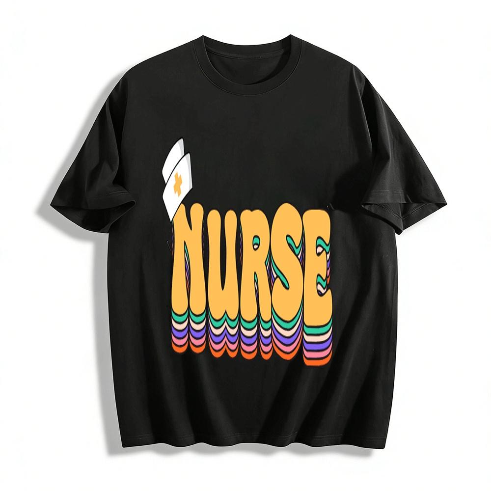 Retro Style Nurse Themed Print Casual T-Shirt Pure cotton T-shirt XXS