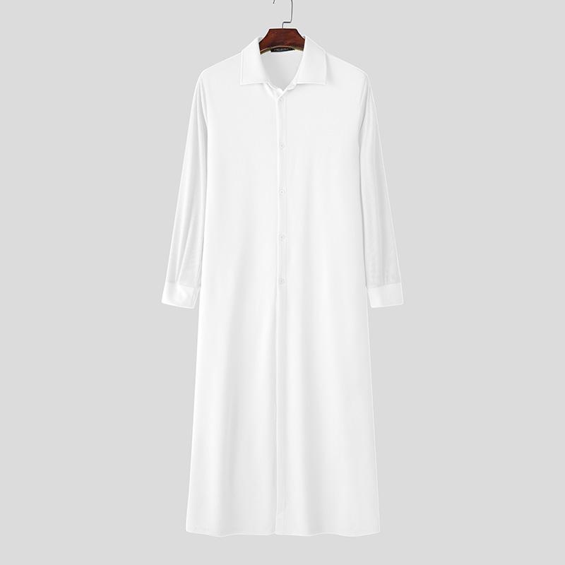 INCERUN Men Lapel Neck Long Sleeve High Splits Casual Long Cardigan Coats