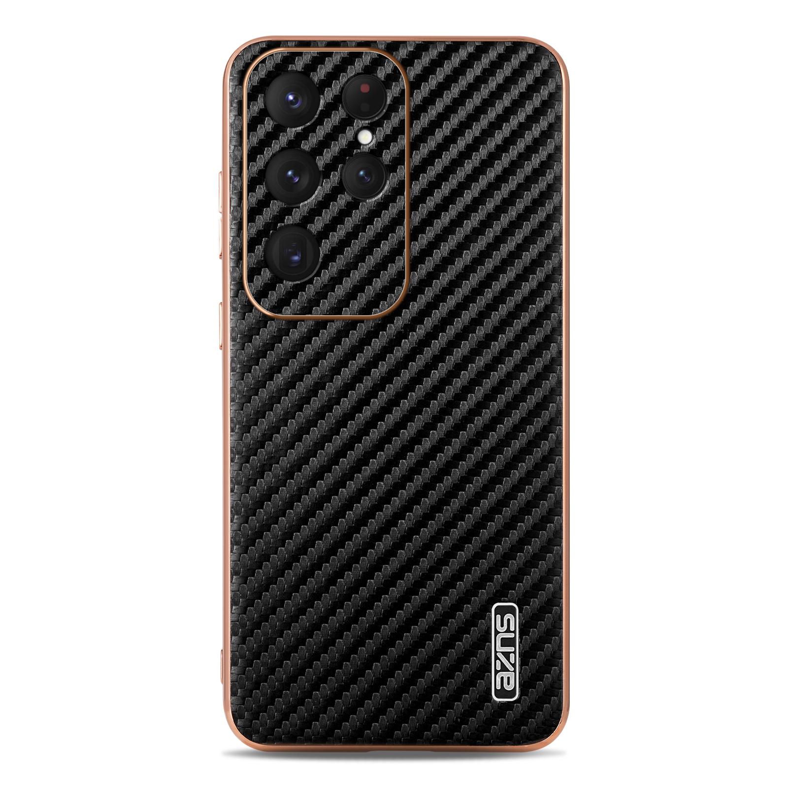 

For Samsung Galaxy S25 Ultra Case Electroplating Carbon Fiber Texture PU+TPU Phone Cover Blue