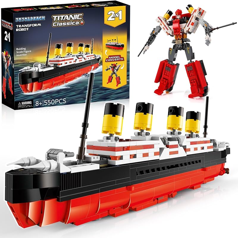 JOJO&Peach Titanic Stem Toys, 2 in 1 Titanic Model & Transform Robot Building Kit, Collectible Display Model Set, Stem Projects Toys Gifts for Kids Titanic