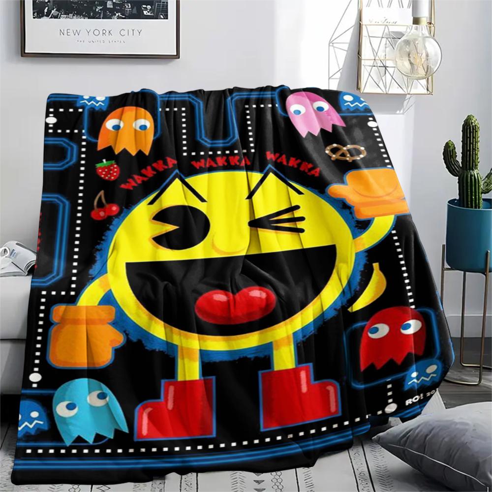 1 Stück Pacman-Print Flanelldecke, Hohe Qualität, Bequem für alle Jahreszeiten, Heimdekoration, Wärme und Komfort, Perfekt für Geschenke