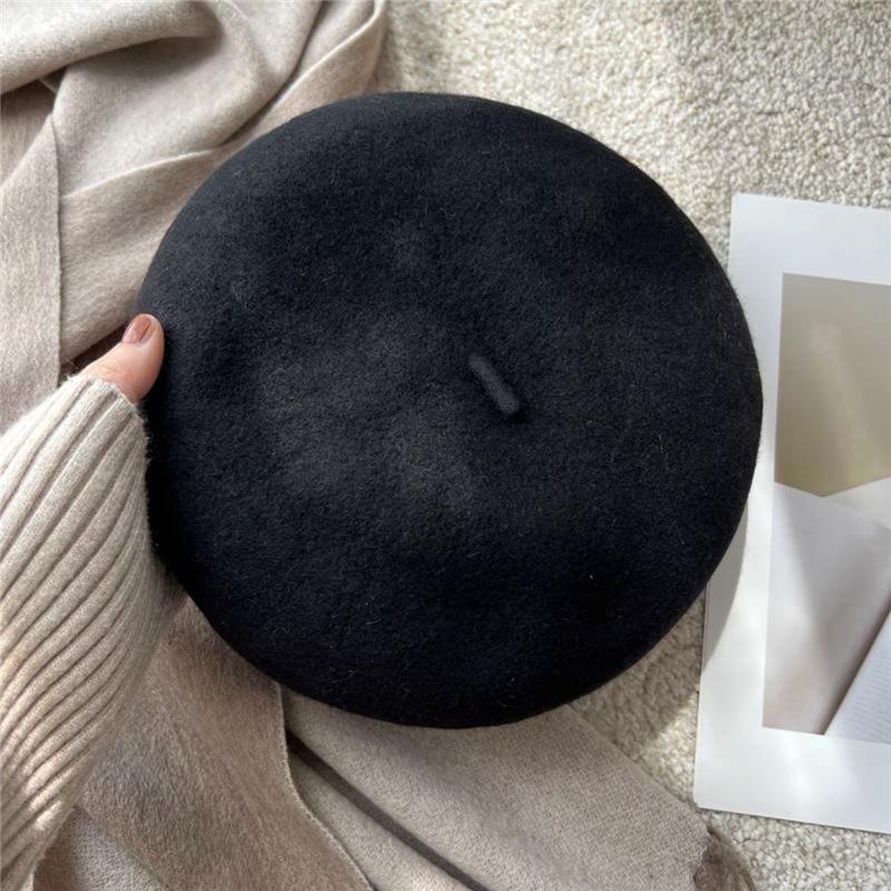 Pure Wool Beret Women's Australian Autumn and Winter Versatile Large Head Circumference Korean Style Beret Hat