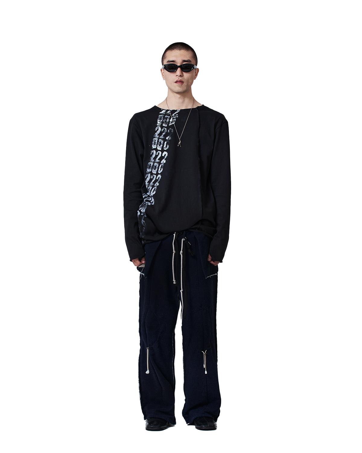 One Two Two Rough Cutting Roller Print T-Shirt - Black Black/M