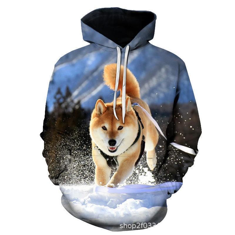 Winter Animal Print Hoodie Men Women Casual Loose Fit Sweatshirt