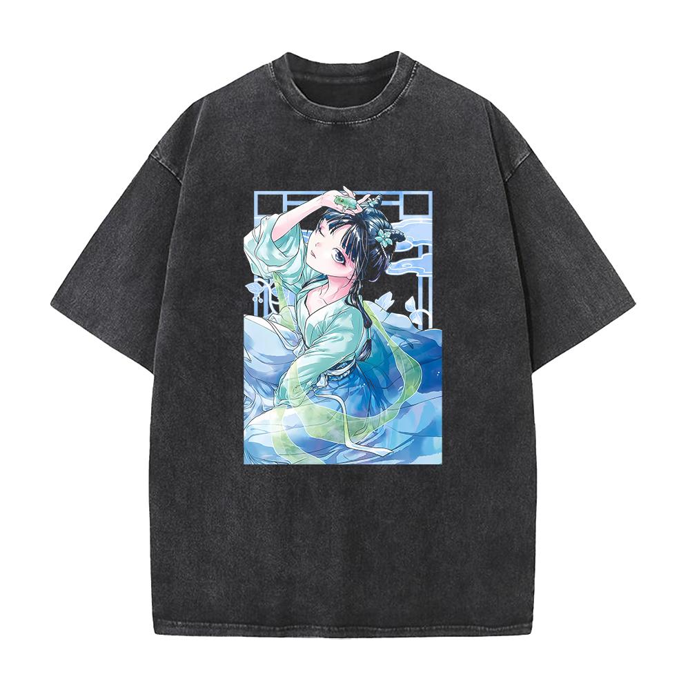 Cartoon The Apothecary Diaries T Shirt Anime Maomao Print Tshirt Women Men Clothing Washed Short Sleeve Oversized Polyester Tee Top