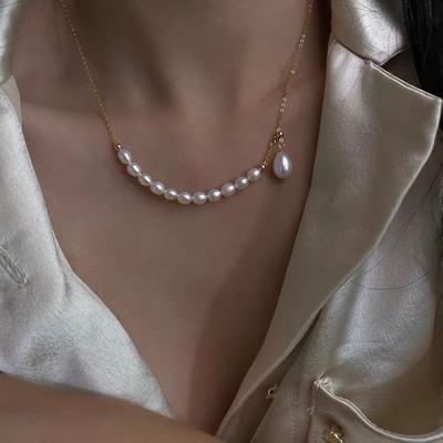 Colar Ajustável Feminino 100% Natural Pérola de Água Doce Brilhante Ouro 14K Preenchido Promoção Para Presentes de Aniversário de Mulheres
