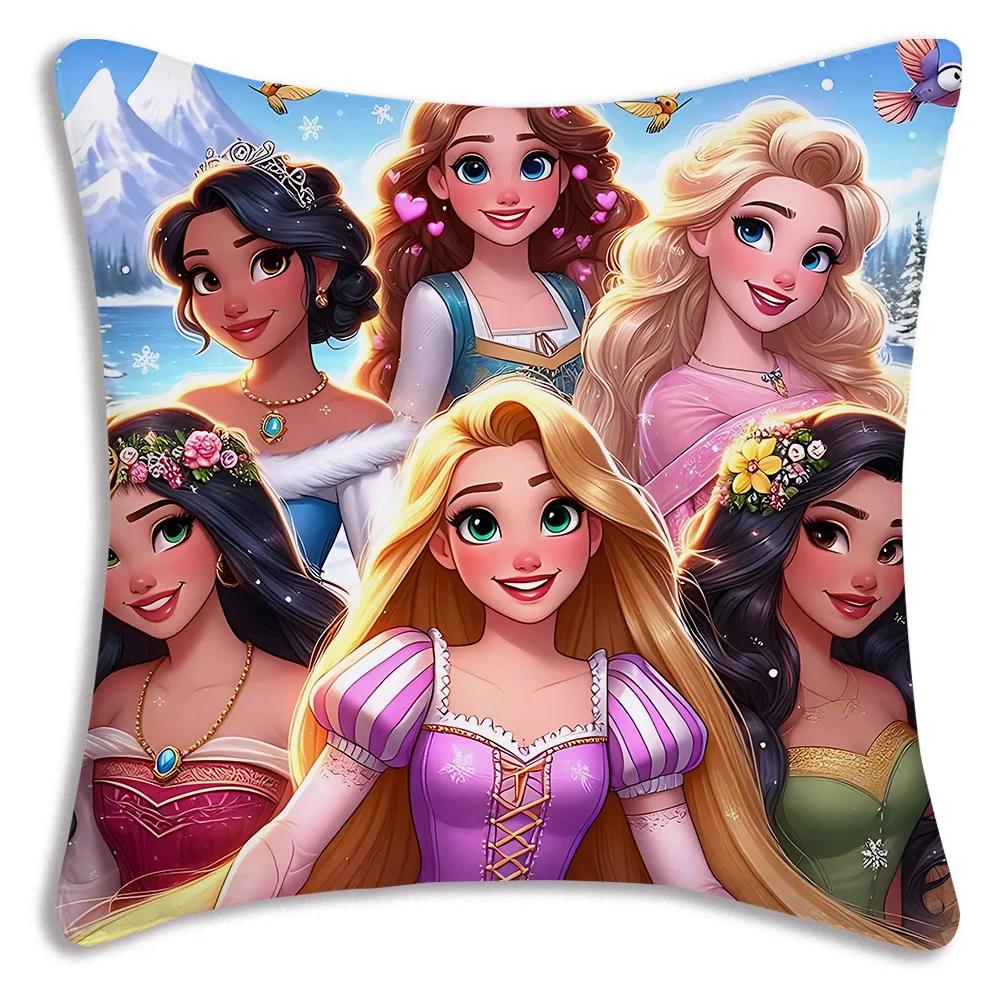 Pillow Covers Cartoon Cute Disneys Elsa Ariel Princess Sofa Decorative Home Double-sided Printing Short Plush Cute Cushion Cover