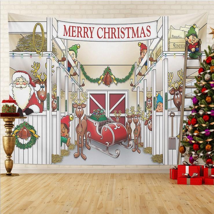 Frohe Weihnachten Weihnachtsfeier Dekoration Druckmuster Wandteppich Zuhause Wohnzimmer Schlafzimmer Wanddekoration Polyester Wandteppich