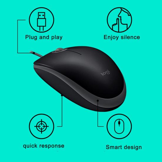 for Logitech M110 USB Mouse Portable Mute ABS 1000DPI Wired Optical Gaming Mouse