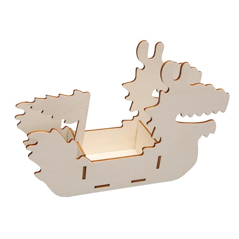 Wooden Dragon Boat DIY Children's Dragon Boat Festival Manual Patchwork Wood Dragon Boat Kindergarten Painting Graffiti 3D Dragon Boat