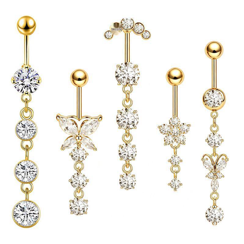 Exquisites Edelstahl Zirkon Bauchnabelring Set - Super glänzender Körperschmuck