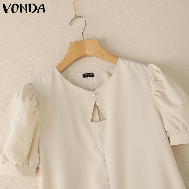 VONDA Women Elegant Puff Sleeve Solid Color Casual Mini Dress