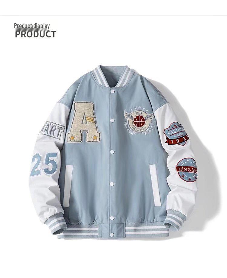 Men's Retro Embroidered College-Style Baseball Jacket - Spring/Autumn Trendy Pilot Jacket for Couples