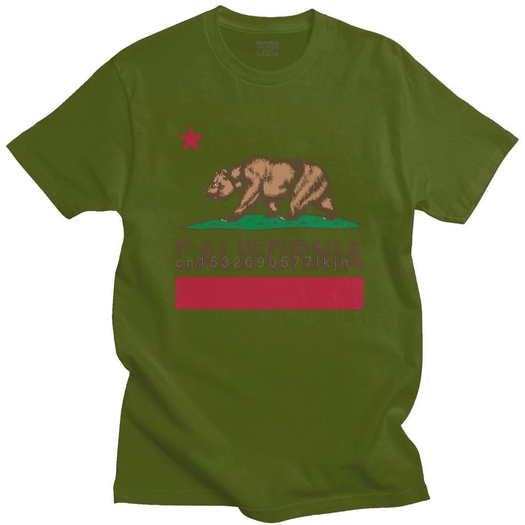 Urban Fashion California State Flag Bear Tshirt Unisex Pure Cotton Tee Shirts I Love CA Short Sleeve Summer Casual Gift Merch