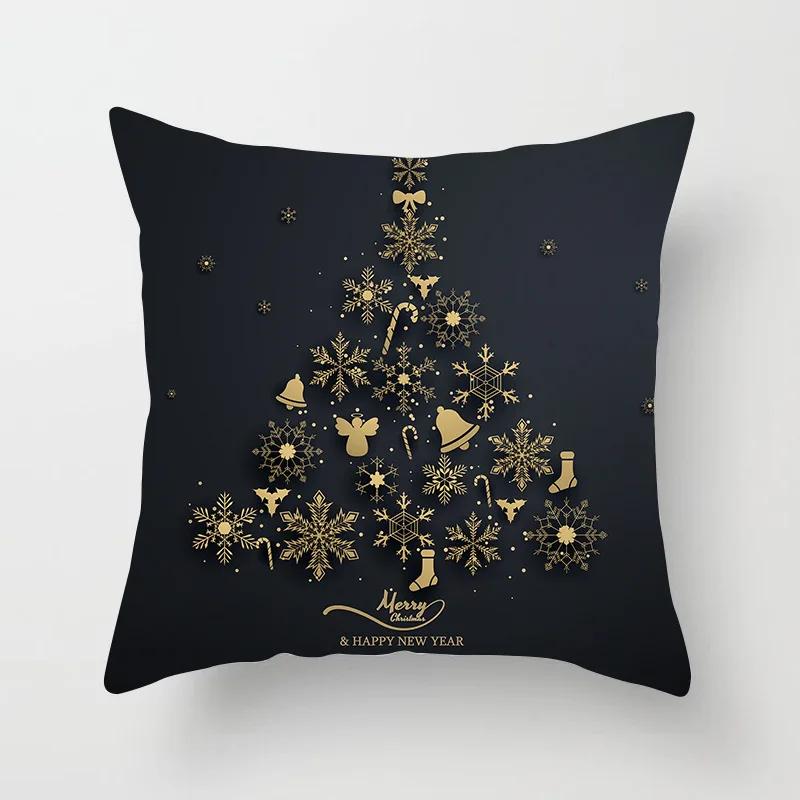 Christmas decoration cushion cover black gold elk print pillowcase sofa ornaments bedroom room home  holiday gift