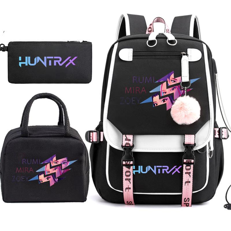 Kpop Anime Cartoon Printing Student School Bag Children'S Lunch Bag Casual Pencil Bag Three-Piece Set