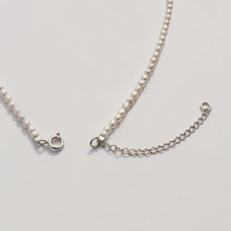 BONBEAU Bebe silver heart water pearl Necklace Silver mini heart freshwater pearl choker silver necklace 3mm