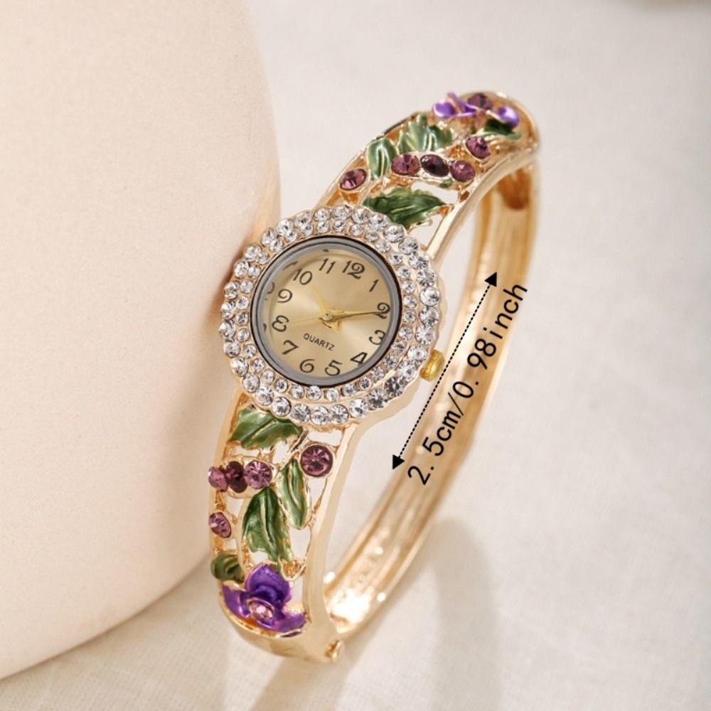 Round Dial Ladies Wristwatch Rhinestone Bracelet Quartz Watch Vintage Watch Court Style