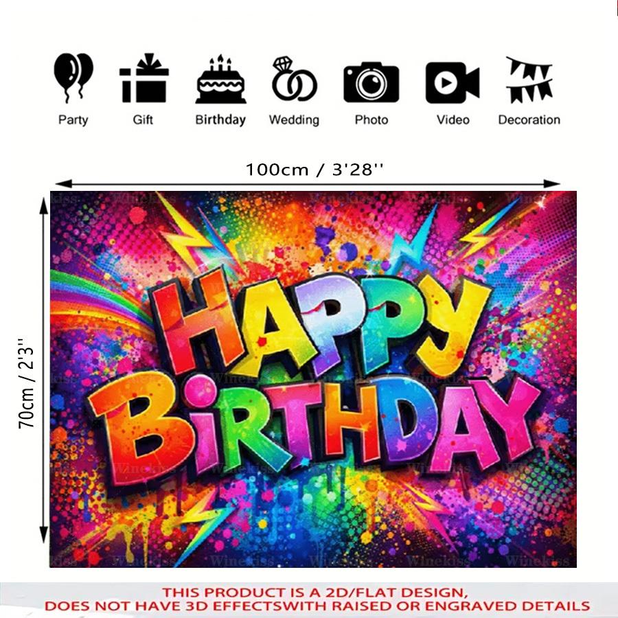 1pc 2D Flat Colorful Graffiti Happy Birthday Banner Birthday Indoor Outdoor Backdrop Decor Garden Patio Celebration Party Decor Photo Booth