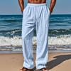 New cotton and linen loose men's large size loose solid color casual lace-up trousers