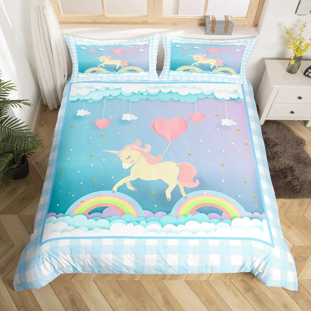 

Comforter Girls Unicorn King Size Cute Golden Glitter Unicorn Bedding Set Pink Floral Fantasy Animals Bed Set Comforter (quilt)-EU Single(135*200cm)3pcs
