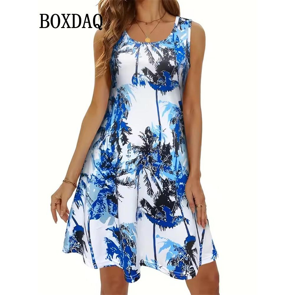 Summer Hawaii Scenery 3D Print Beach Dresses Women Loose Party Dress Sleeveless Sundress Casual Flower Tank Short Dresses 2025