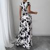 Short-sleeved dress, new printed V-neck long dress, European and American summer waist women's clothing