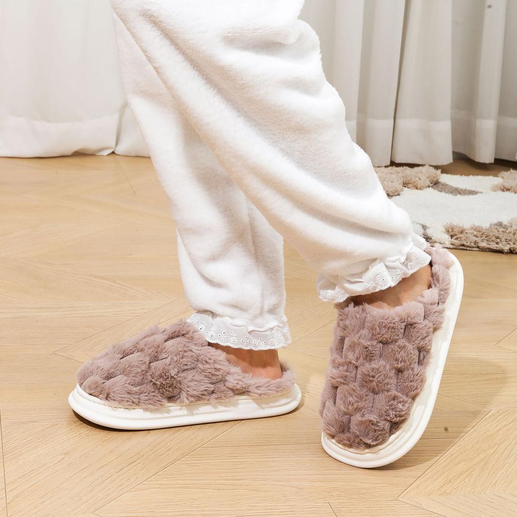 Winter couple fluffy slippers home warm fleece non-slip thick-soled golden turtle fleece indoor cotton slippers