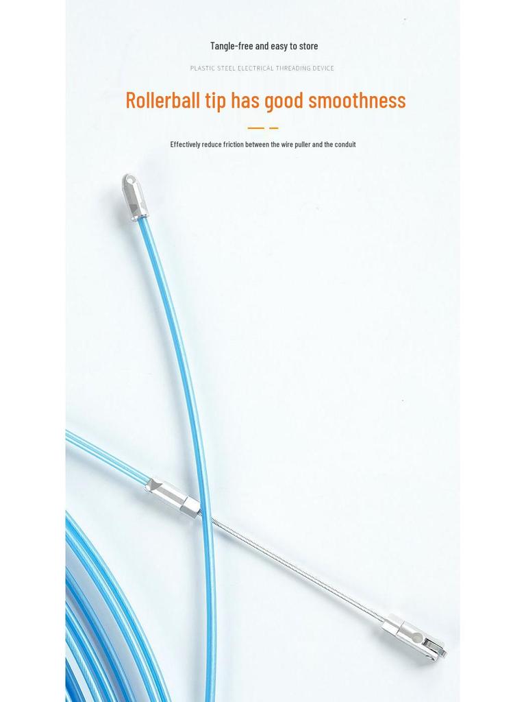Electrician Pull Wire Threader with Roller Head for Concealed Wire Conduit