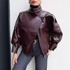 Womens Stand Collar Long Sleeve Faux Leather Jacket With Texture Streetwear Oversized PU Coat Fall 2026