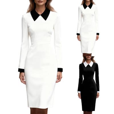 Women's Classic Color-blocking Long-sleeved Slimming Mid-length Dress