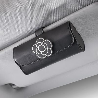 Kameliienblume Leder Auto Brillenhalter Universal Sonnenbrillenetui Sonnenblenden-Organizer Aufbewahrungsbox Auto Innenraumzubehör