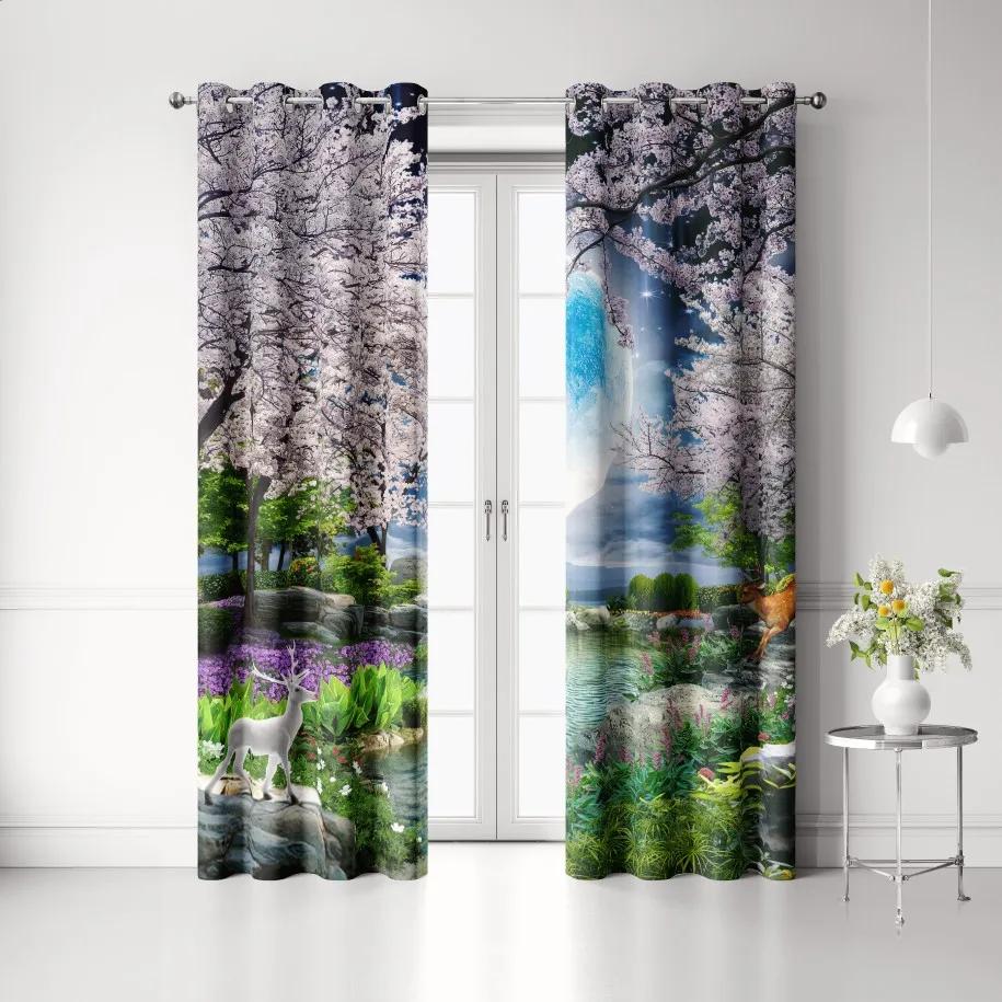 2 Pezzi Tende Luna per Soggiorno Set di Tende per Finestra Albero di Ciliegio per Decorazione Camera da Letto Estetica Boho Arredamento Sfondo Casa