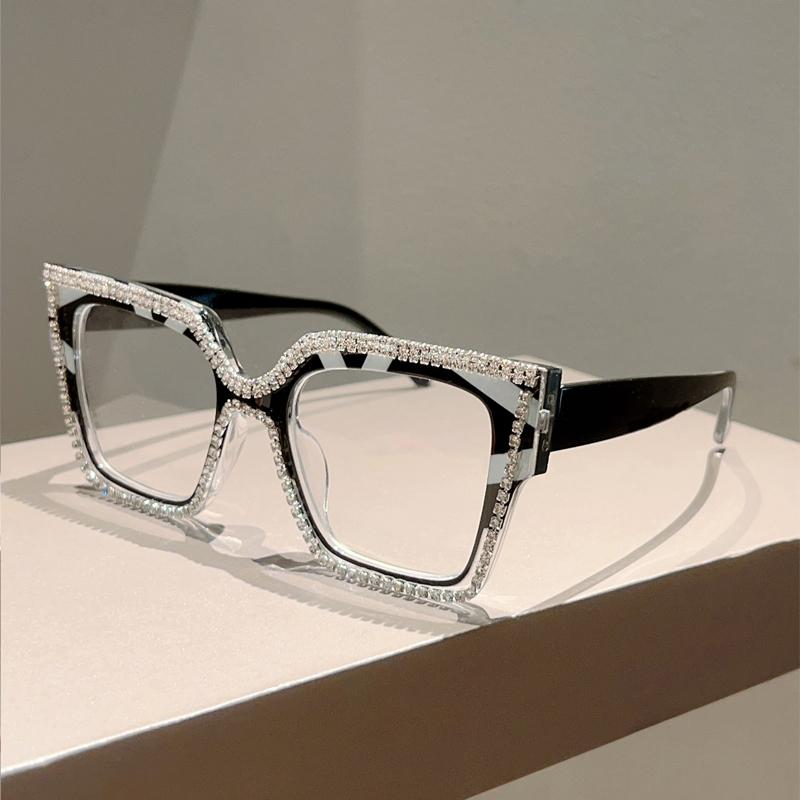 Fashion Patchwork Color Frame New in Women Crystal Shiny Glasses Non-prescription Original Brand Design Decor Eyewear