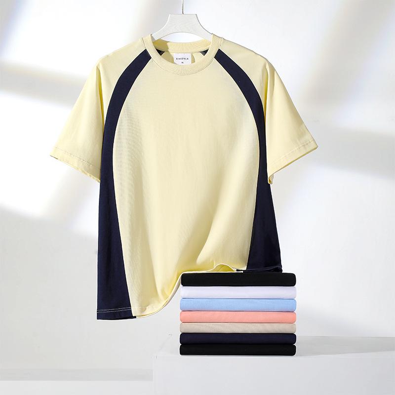 250g Heavyweight Combed Cotton Short Sleeve Color Block Round Neck T-shirt for Men & Women