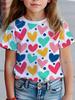 T-shirt Fille Mignon Motif Nœud d'Amour Manches Courtes pour Enfants T-shirts Graphiques Vêtements Y2k Mode Filles Pull Hauts d'Été