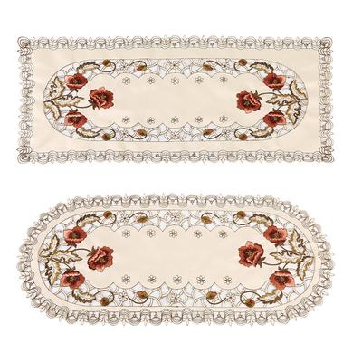 Red Floral Flower Hollow Embroidered Table Runner Tablecloth Cutwork Table Decor