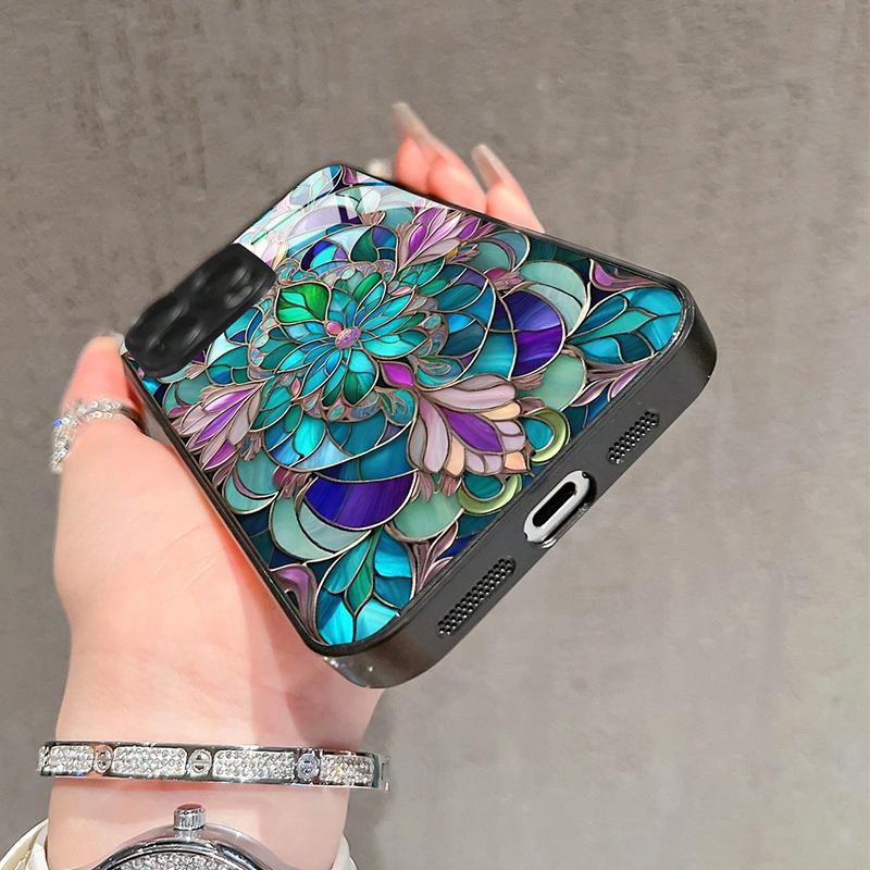 Retro Gothic Stil Bunt Floral Gehärtetes Glas Handyhülle Für iPhone 17 16 15 14 13 12 11 Pro Max 16E 7 8 Plus XR XS X Cover