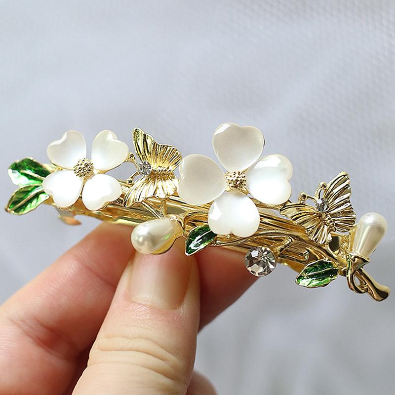 Elegant Floral Hair Barrette, French Clip Spring Hair Claw,  Accents, Bridal Hair Accessory For Half-Up Hairstyles