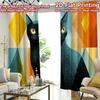 2D Flat Printing  2pcs Black Cat with Colorful Diamonds Chic Contemporary Curtains Durable Polyester Curtains Decorations For