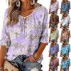 Damen Vintage Bluse mit Blumenprint, Rüschen und Dreiviertelärm, Rundhalsausschnitt und Bindevorderseite