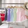Summer Toddler Baby Girls Cotton Plain Plaid Lacework Hem Sleeveless Dress Kids Cute Sundress Children Outfit Dress