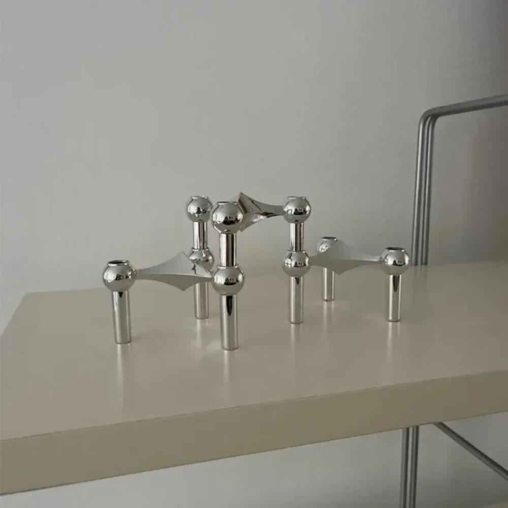 Nuovo Portacandele Struttura Molecolare Metallica Argento Nordico Decorazione Casa Candeliere Supporto Candela Regalo