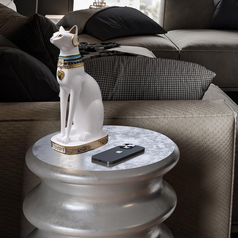 Nordic White Egyptian Cat Resin Ornament for Home or TV Cabinet Decor