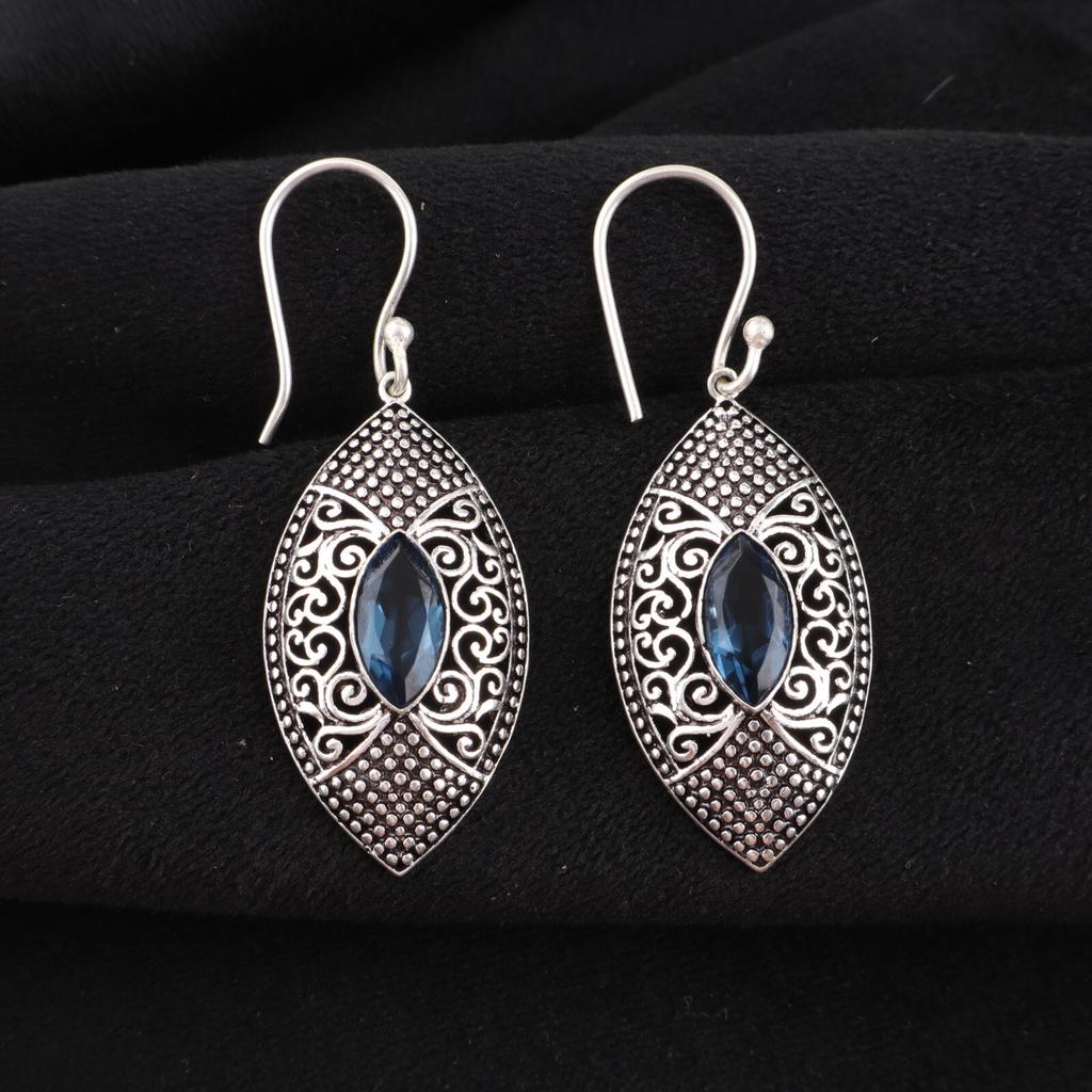London Blue Topaz Gemstone 925 Sterling Silver Jewelry Dangle Earrings 2.15" CE-20-9