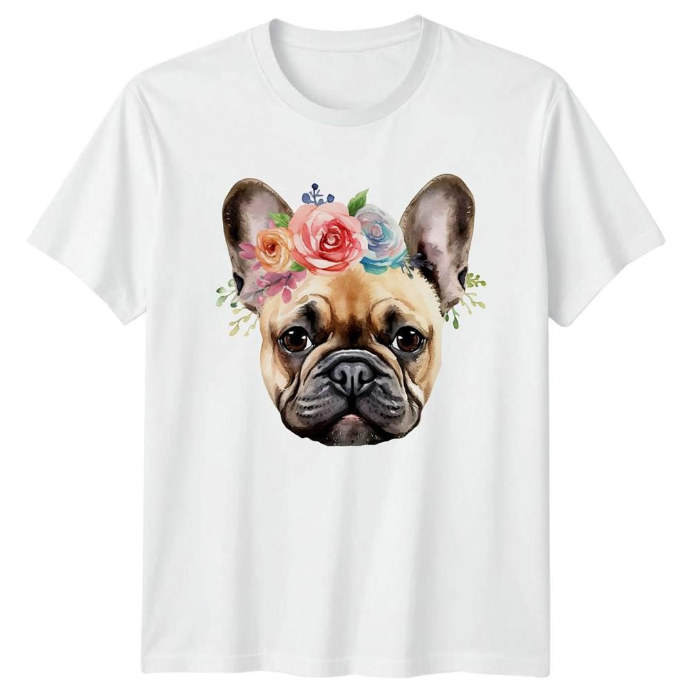 Watercolor French Bulldog Wearing Floral Unisexs TShirt Frenchie Dog Animals S