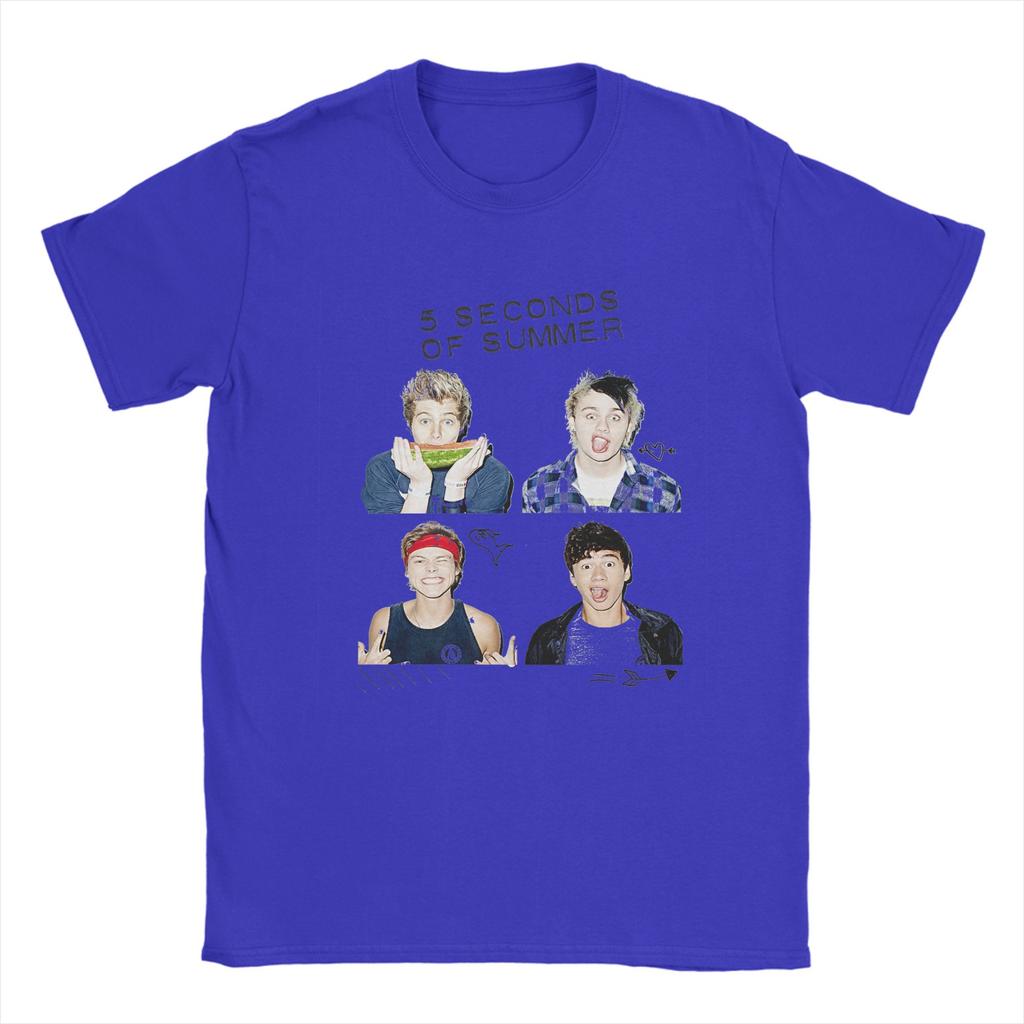 5 Seconds of Summer 5SOS T Shirts for Men Pure Cotton Funny TShirts Round Neck Tees Short Sleeve Tops Gift Idea