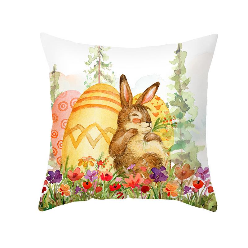New Easter Pillowcase Watercolor Flowers Rabbit Home Pillow Cushion Cover